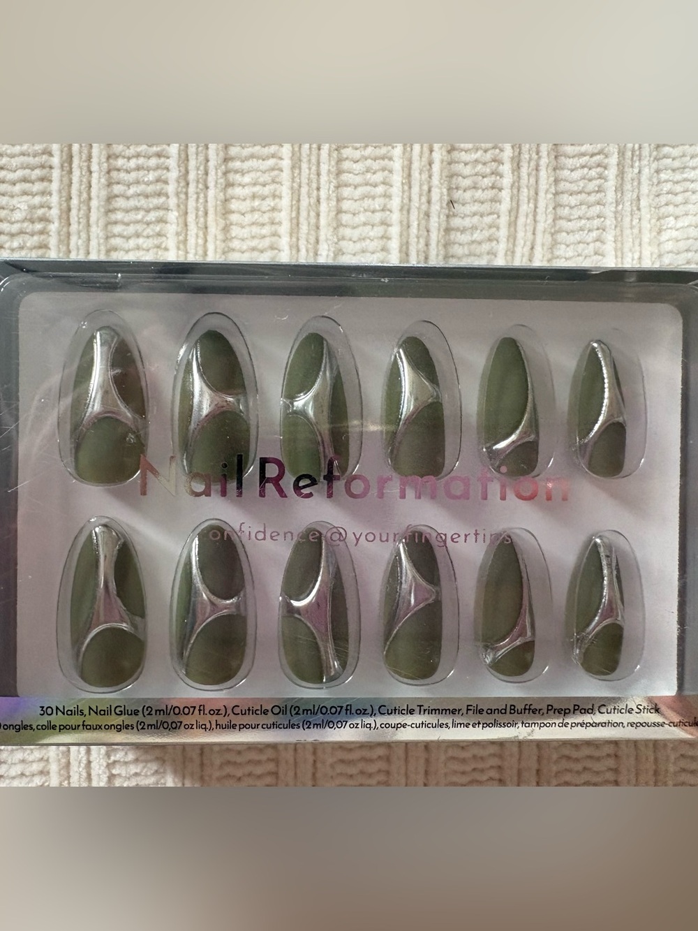 Green and Silver Press-On Nail Set - Nail Reformation